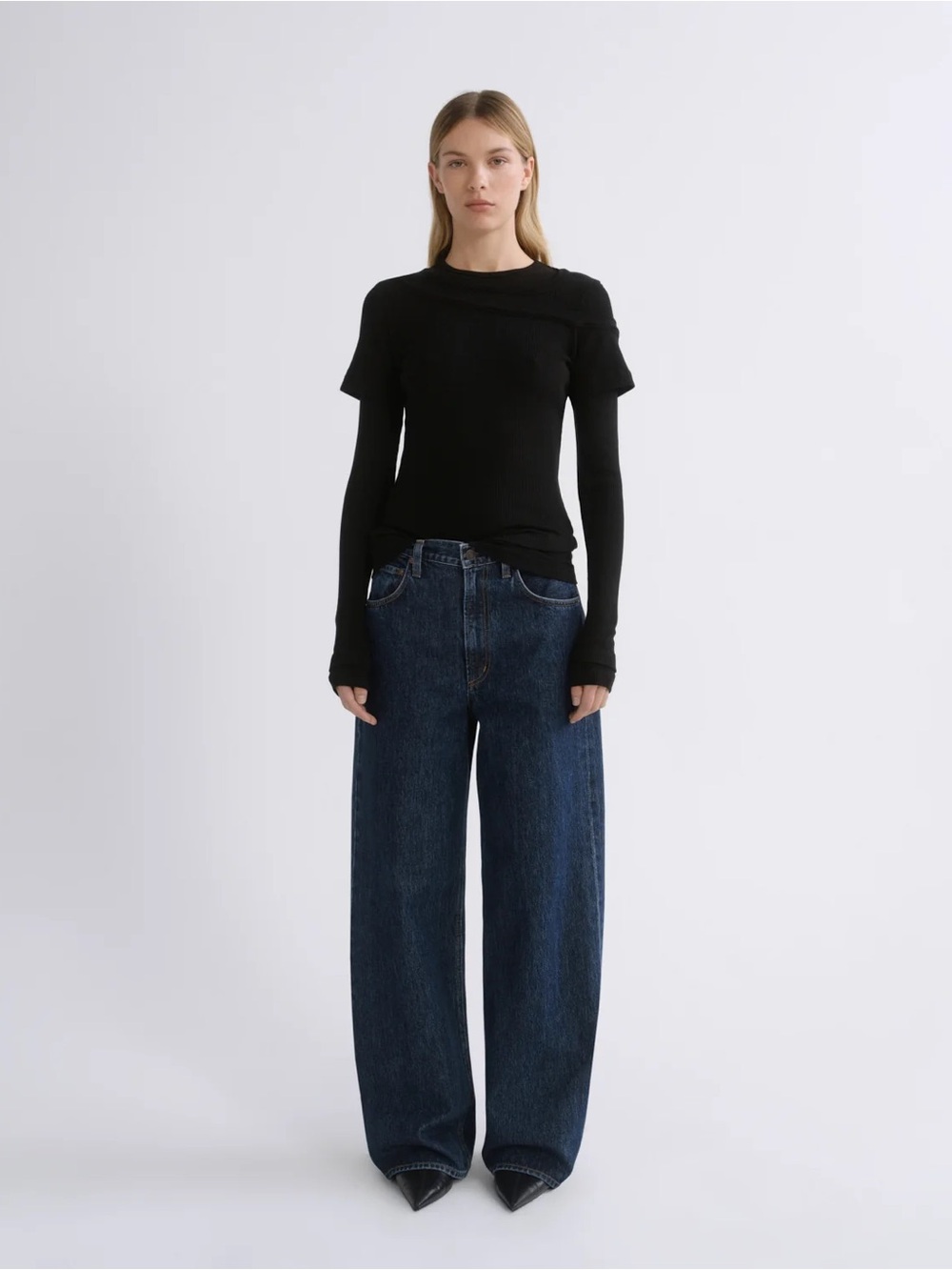Agolde Women's Relaxed Wide-Leg Jeans Stretch Dark Wash Blue Size 30